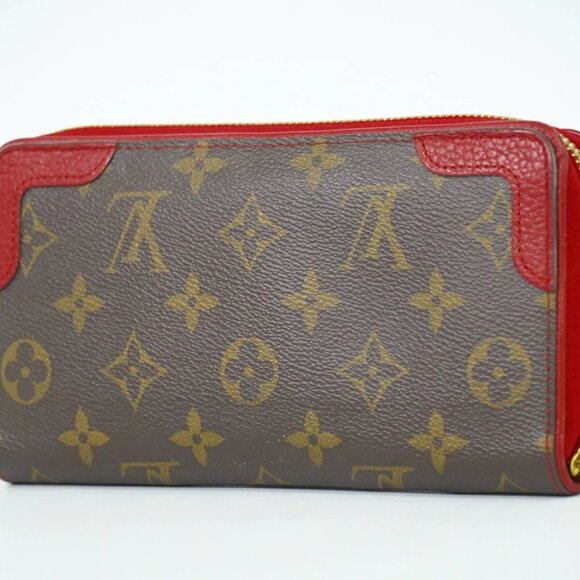 Louis Vuitton Zippy Wallet Retiro M61854 Monogram Canvas Brown Red - Picture 1 of 10